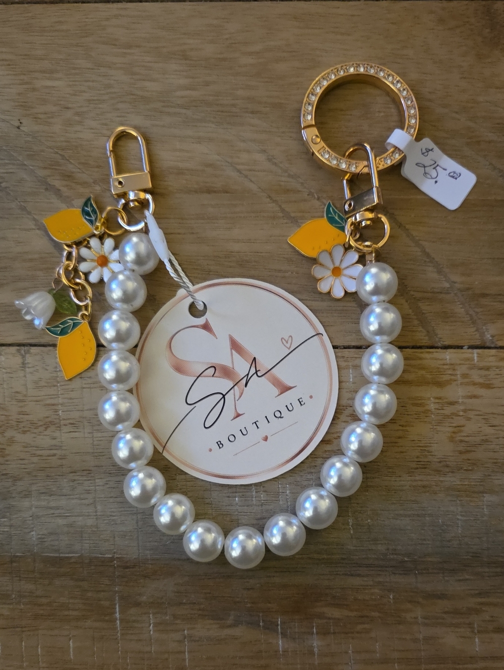 Handmade Lemon & Daisy Pearl Chain Bag Charm 🍋🌼